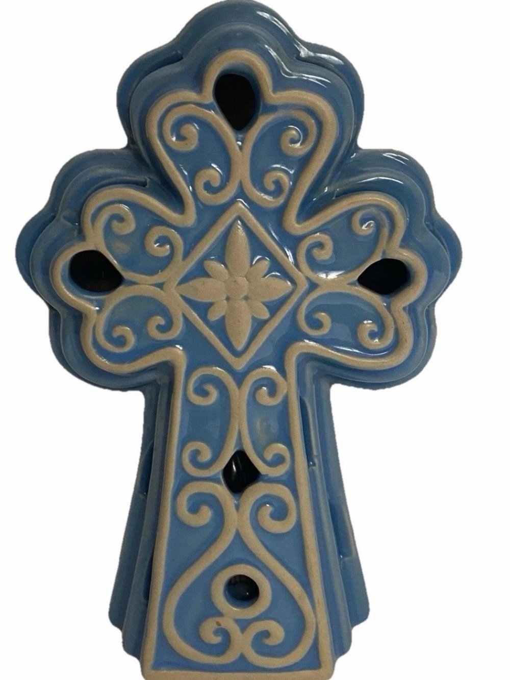 Light Blue Ceramic Cross Accent Night Light Lamp